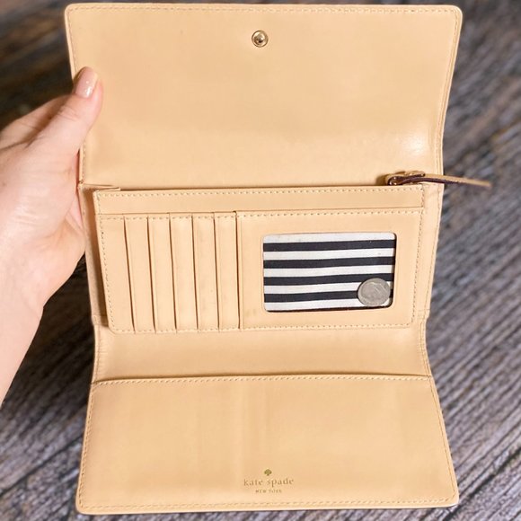 Kate Spade Black Fine Leather Fold-over Wallet with Striped Lining - Picture 3 of 4